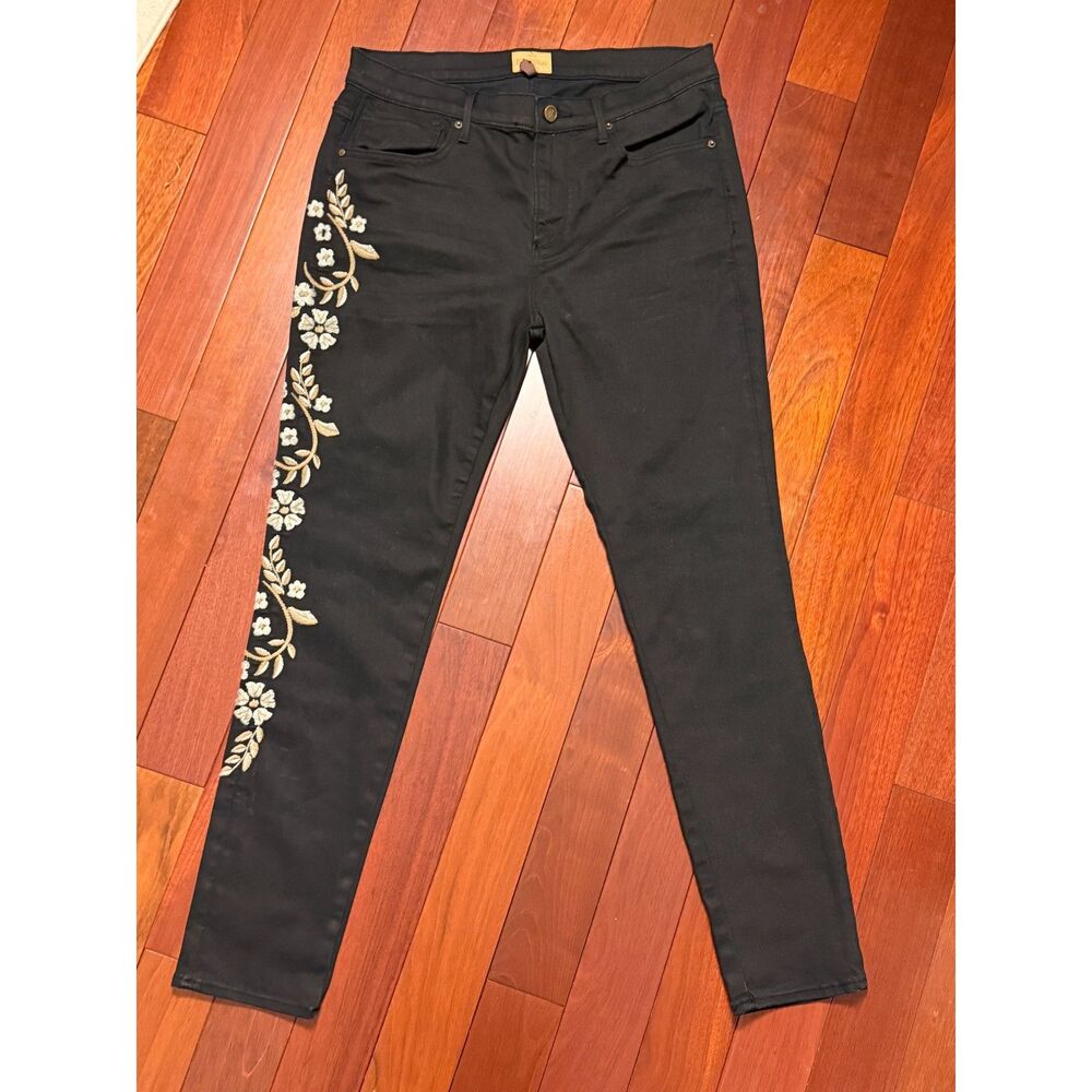 Driftwood Jackie Black Skinny Jeans Floral Embroidered Women's Size 31